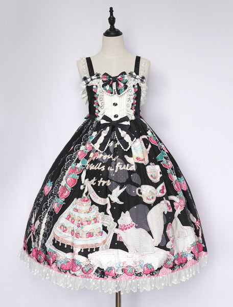 Sweet Lolita JSK Dress Black Sleeveless Polyester Lolita Jumper Skirts