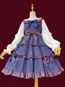 Sweet Lolita JSK Dress Blue Cotton Sleeveless Ruffles Bows Sweet Lolita Jumper Skirt
