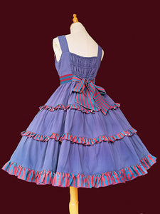 Sweet Lolita JSK Dress Blue Cotton Sleeveless Ruffles Bows Sweet Lolita Jumper Skirt