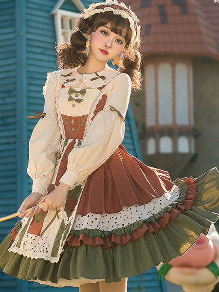 Sweet Lolita JSK Dress Brick Red Sleeveless Lace Up Bows Lolita Jumper Skirts