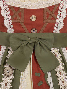 Sweet Lolita JSK Dress Brick Red Sleeveless Lace Up Bows Lolita Jumper Skirts
