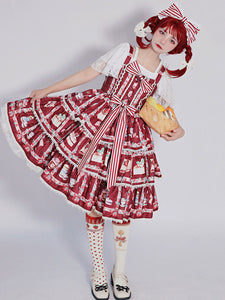 Sweet Lolita JSK Dress Cotton Sleeveless Ruffles Strawberry Print Pattern Lolita Jumper Skirt