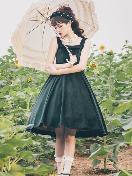 Sweet Lolita JSK Dress Dark Green Sleeveless Velour Lolita Jumper Skirts