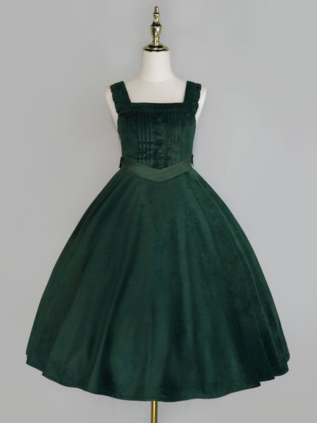 Sweet Lolita JSK Dress Dark Green Sleeveless Velour Lolita Jumper Skirts