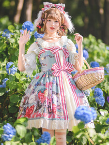 Sweet Lolita JSK Dress Fairytale Infanta Lace Bowknot Light Sky Blue Lolita Jumper Skirts