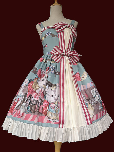 Sweet Lolita JSK Dress Fairytale Infanta Lace Bowknot Light Sky Blue Lolita Jumper Skirts