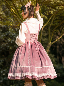 Sweet Lolita JSK Dress Fairytale Infanta Sleeveless Lace Burgundy Lolita Jumper Skirts