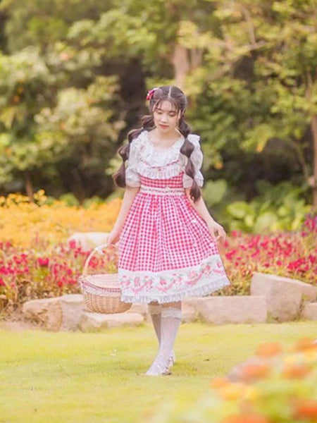 Sweet Lolita JSK Dress Infanta Fairytale Burgundy Sleeveless Bows Cotton Lolita Jumper Skirts