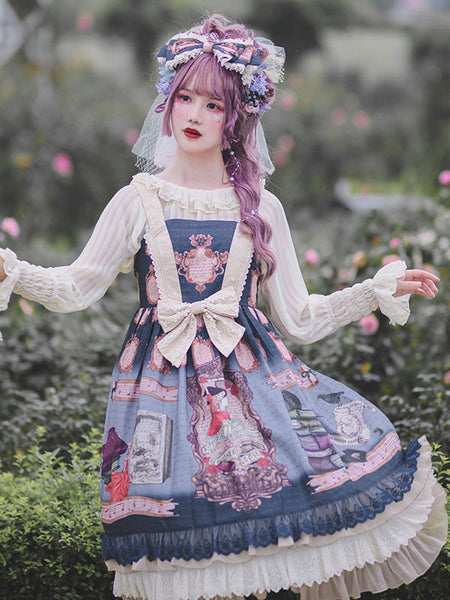 Sweet Lolita JSK Dress Infanta Fairytale Burgundy Sleeveless Ruffles Lolita Jumper Skirts
