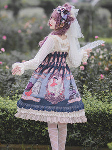Sweet Lolita JSK Dress Infanta Fairytale Burgundy Sleeveless Ruffles Lolita Jumper Skirts