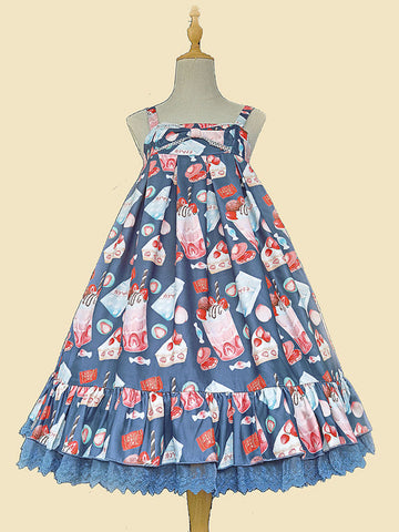 Sweet Lolita JSK Dress Infanta Fairytale Deep Blue Sleeveless Ruffles Lolita Jumper Skirts