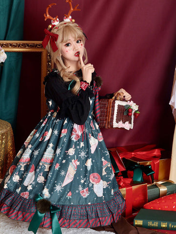 Sweet Lolita JSK Dress Infanta Fairytale Hunter Green Sleeveless Ruffles Lolita Jumper Skirts