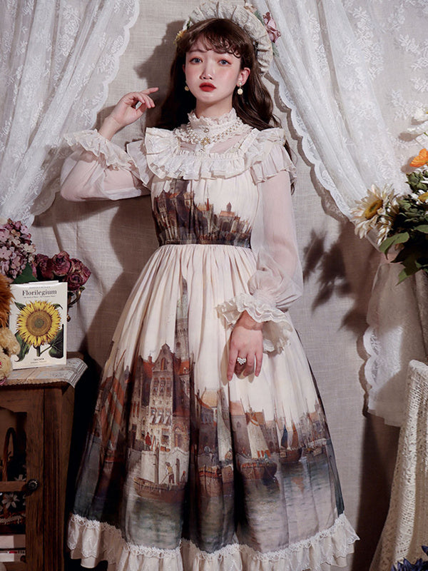 Sweet Lolita JSK Dress Light Apricot Sleeveless Polyester Lace Lolita Jumper Skirts