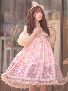 Sweet Lolita JSK Dress Light Sky Blue Polyester Sleeveless Bows Sweet Lolita Jumper Skirts