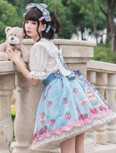 Sweet Lolita JSK Dress Light Sky Blue Sleeveless Polyester Printed Lolita Jumper Skirts