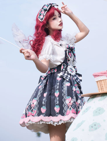 Sweet Lolita JSK Dress Light Sky Blue Sleeveless Polyester Printed Lolita Jumper Skirts