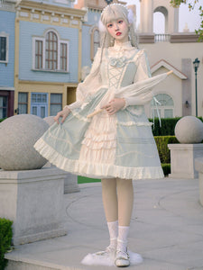 Sweet Lolita JSK Dress Mint Green Sleeveless Bows Lace Up Lolita Jumper Skirts