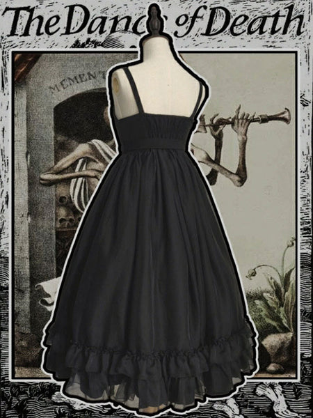 Sweet Lolita JSK Dress Neverland Black Sleeveless Ruffles Bows Polyester Floral Print Lolita Jumper Skirts