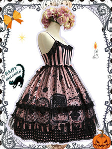 Sweet Lolita JSK Dress Neverland Floral Print Ruffles Bows Purple Black Gothic Lolita Jumper Skirts