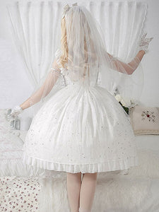 Sweet Lolita JSK Dress Neverland Lace Cascading Ruffles Bows White Lolita Jumper Skirts