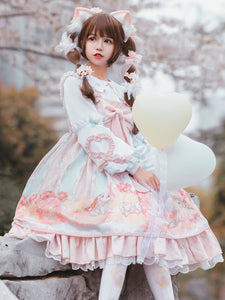 Sweet Lolita JSK Dress Pink Bowknots Sleeveless Daily Casual Lolilta Jumper Skirt
