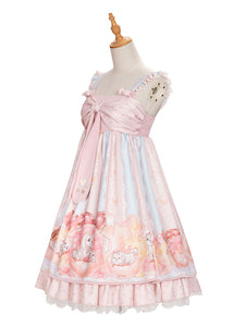 Sweet Lolita JSK Dress Pink Bowknots Sleeveless Daily Casual Lolilta Jumper Skirt