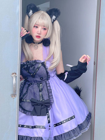 Sweet Lolita JSK Dress Polyester Grommets Tiered Bows Two-Tone Sweet Lolita Jumper Skirt