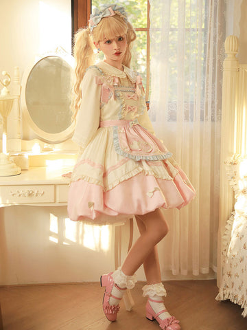Sweet Lolita JSK Dress Polyester Ruffles Bows Sleeveless Pink Lolita Jumper Skirt