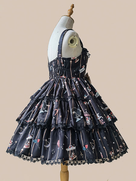Sweet Lolita JSK Dress Polyester Sleeveless Bowknot Navy Blue Lolita Jumper Skirt