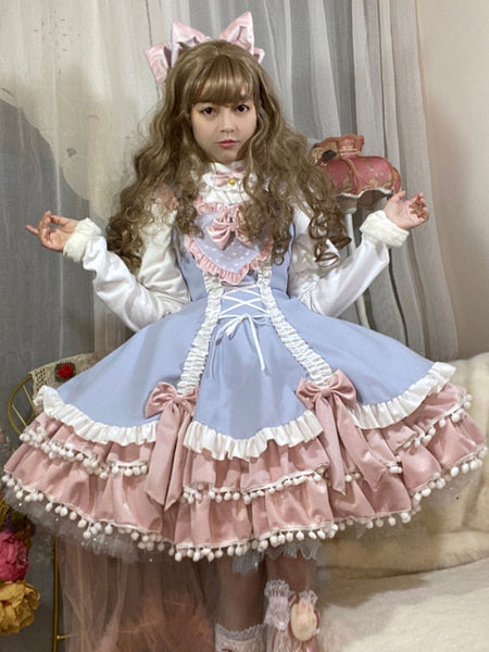 Sweet Lolita JSK Dress Polyester Sleeveless Bows Ruffles Black Lolita Jumper Skirt