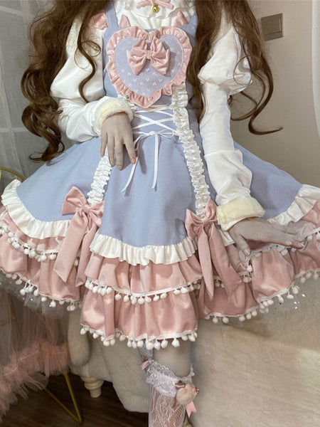 Sweet Lolita JSK Dress Polyester Sleeveless Bows Ruffles Black Lolita Jumper Skirt