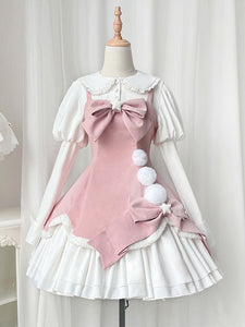 Sweet Lolita JSK Dress Polyester Sleeveless Bows Sweet Light Blue Lolita Jumper Skirt