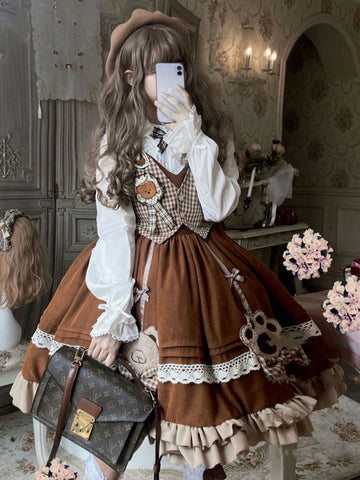 Sweet Lolita JSK Dress Polyester Sleeveless Coffee Brown Sweet Lolita Jumper Skirt