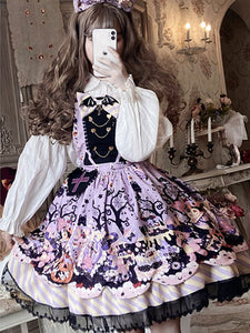 Sweet Lolita JSK Dress Polyester Sleeveless Lace Up Ruffles Black Sweet Lolita Jumper Skirt