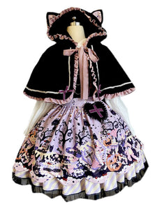 Sweet Lolita JSK Dress Polyester Sleeveless Lace Up Ruffles Black Sweet Lolita Jumper Skirt