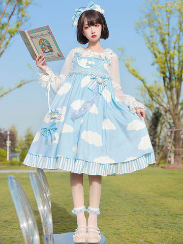 Sweet Lolita JSK Dress Polyester Sleeveless Light Blue Lolita Jumper Skirt