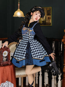 Sweet Lolita JSK Dress Polyester Sleeveless Plaid Pattern Polyester Embroidered Blue Sweet Lolita Jumper Skirt