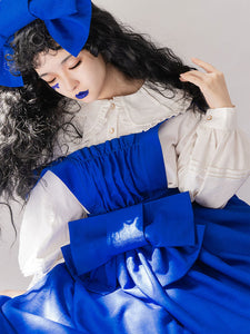 Sweet Lolita JSK Dress Polyester Sleeveless Ruffles Bows Blue Sweet Lolita Jumper Skirt
