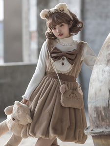 Sweet Lolita JSK Dress Polyester Sleeveless Ruffles Bows White Lolita Jumper Skirt