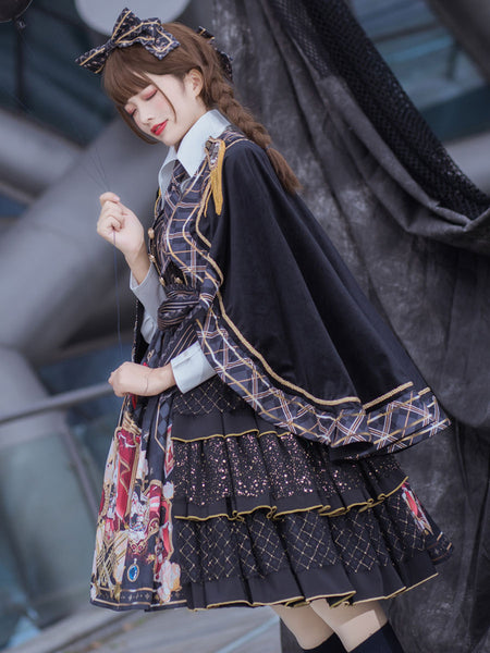 Sweet Lolita JSK Dress Polyester Tie Jumper Skirt Black Lolita Skirt