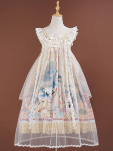 Sweet Lolita JSK Dress Sleeveless Bows Beige Lolita Jumper Skirts