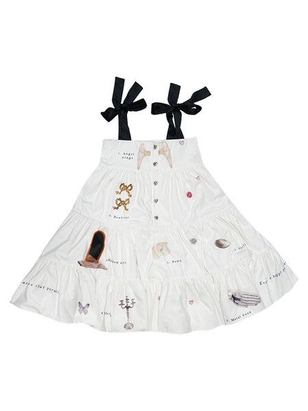 Sweet Lolita JSK Dress Sleeveless Bows Polyester White Lolita Jumper Skirt