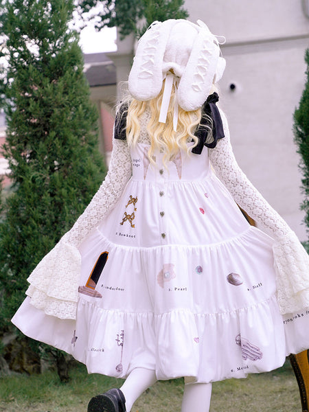Sweet Lolita JSK Dress Sleeveless Bows Polyester White Lolita Jumper Skirt