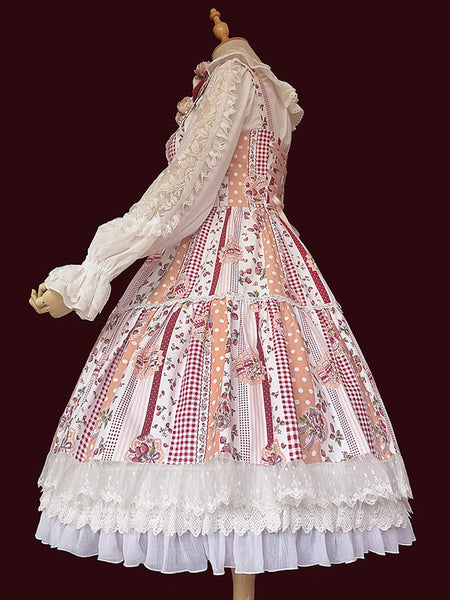 Sweet Lolita JSK Dress Sleeveless Lace Bowknot Strawberry Pattern Pink Lolita Jumper Skirts
