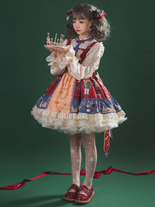 Sweet Lolita JSK Dress Tie 2-Piece Set Burgundy Polyester Sleeveless Lolita Jumper Skirt Outfit