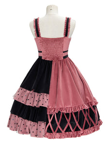 Sweet Lolita JSK Dress Watermelon Red Polyester Sleeveless Polka Dot Nets Tiered Lolita Jumper Skirts