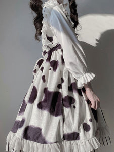 Sweet Lolita JSK Dress White Sleeveless Cow Pattern Bowknots Daily Casual Lolita Jumper Skirts
