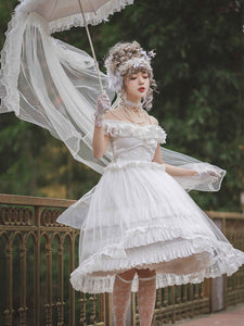Sweet Lolita JSK Dress White Sleeveless Polyester Ruffle Lace Lolita Jumper Skirts