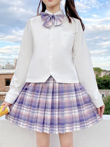 Sweet Lolita Mini Skirt Plaid Pattern Bows Polyester Academic Mini Skirt