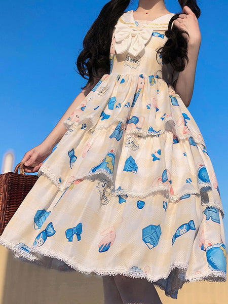 Sweet Lolita OP Dress Apricot Bowknots Sailor Collar Daily Casual Lolita One Piece Dresses